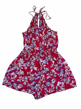 Garage Floral Red Halter Romper Medium Spring Summer Beach Vacation